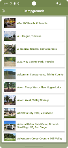 California Campgrounds Screen 3