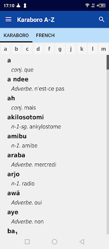 Android application Dictionnaire Karaboro screenshort