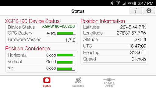 Screenshot of XGPS ADS-B Status Tool