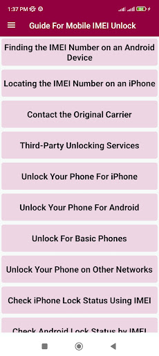 Android application Guide For Mobile IMEI Unlock screenshort