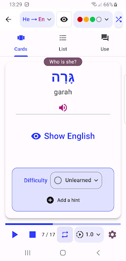Android application Flashko - Learn Hebrew screenshort