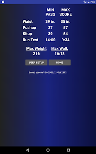 Capture d'écran du calculateur de test Air Force PT