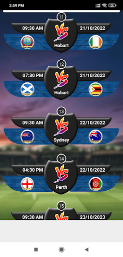 Android application T20 World Cup 2022 Schedule screenshort