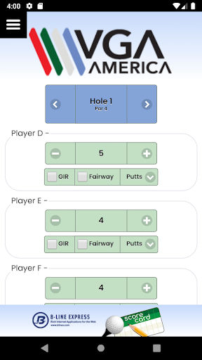 Android application VGA of America Score Card screenshort