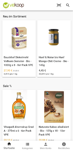Android application vekoop - veganer Onlineshop screenshort