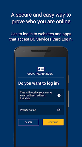 Android application BC Services Card screenshort