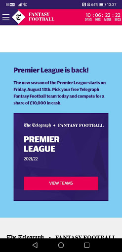 Telegraph Fantasy Football Screen 2
