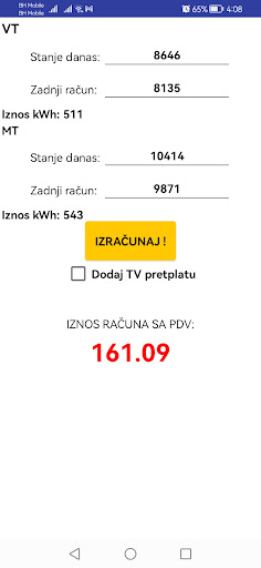 Izračun potrošnje struje Screen 2