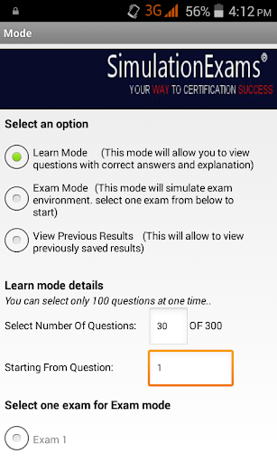 Android application Sim-Ex Exam Simulator for PMP screenshort