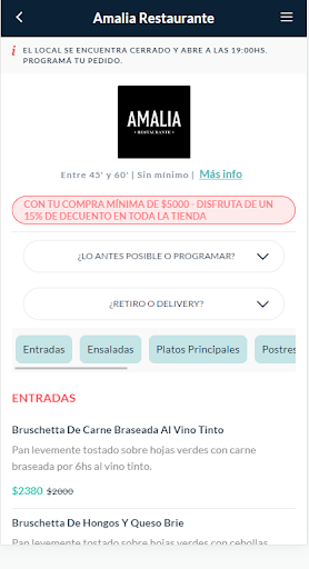 Android application Amalia Restaurante screenshort