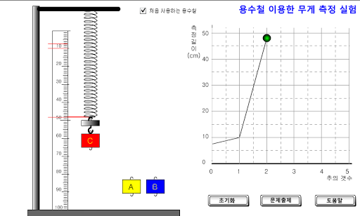 용수철 이용한 무게측정 가상실험 Screen 3