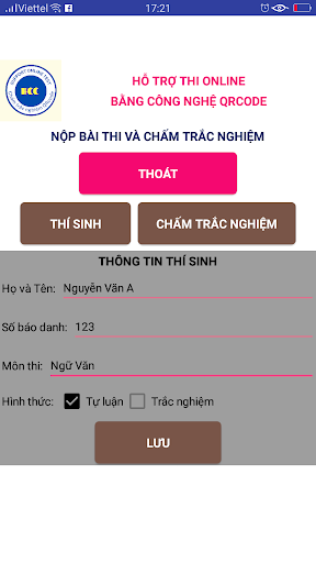 Android application Chấm trắc nghiệm bằng mã QR screenshort
