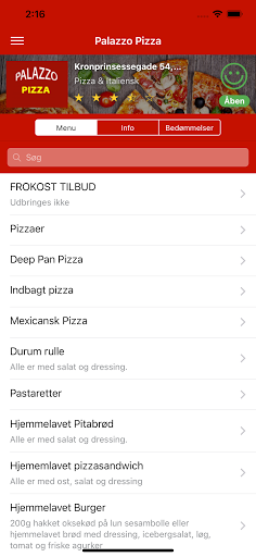 Android application Palazzo Pizza screenshort
