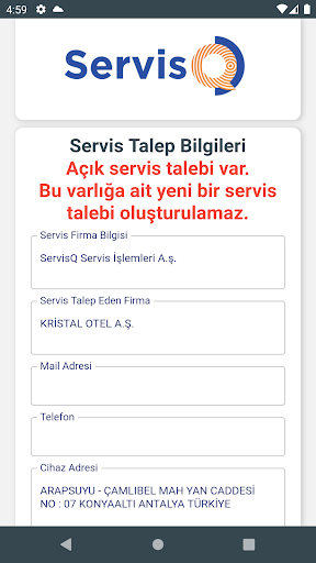 ServisQ - Müşteri Servis Talep Screen 2