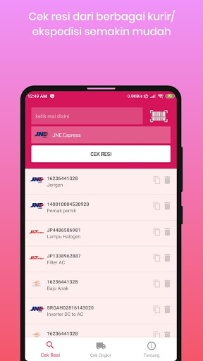 Android application Cek Resi dan Ongkos Kirim screenshort