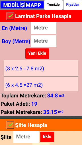 Laminat Parke  Hesabı