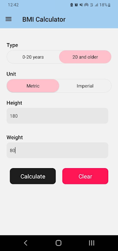 Android application BMI Calculator screenshort
