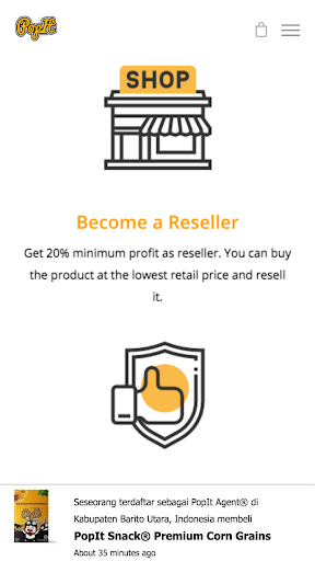 PopIt Snack: Reseller App Screen 2