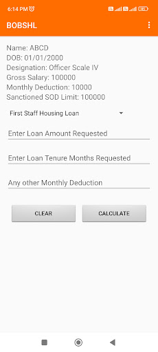 BOB SHL CALCULATOR Screen 2