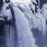 Panorama of winter waterfall icon