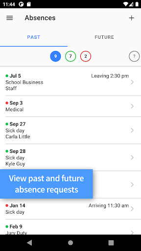 Android application willSub Absences screenshort