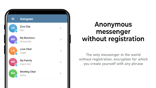 Android application Gologram anonymous messenger screenshort