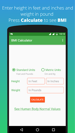 Android application BMI Calculator screenshort