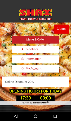 Android application Shax Pizza Curry Grill Bar screenshort