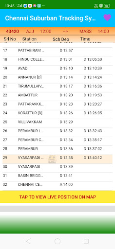 Chennai Suburb Tracking System Screen 2