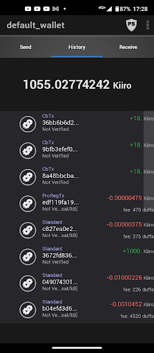 Kiirocoin wallet Screen 2