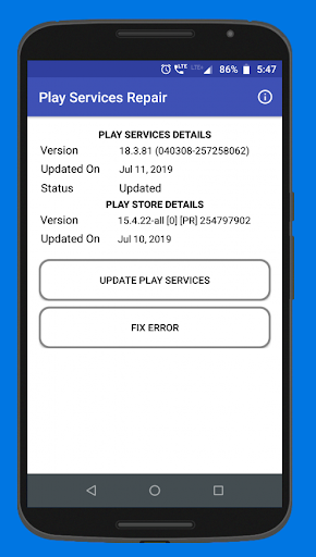 Android application Play Services Repair screenshort