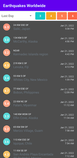 Android application Earthquakes Worldwide screenshort