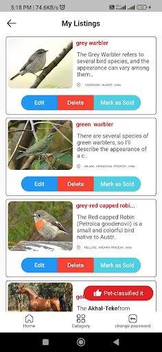 Android application Pet Classified screenshort