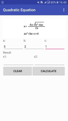 Quadratic Equation Calculator Screen 3
