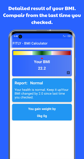 BMI Calculator, Weight tracker Screen 3
