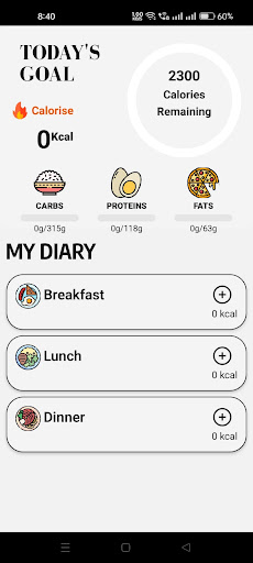 Android application diet app screenshort