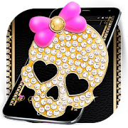 Gold Diamond Skull Pink Bowknot Theme  Icon