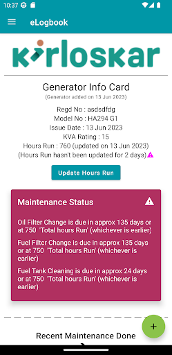 Generator Care Screen 3