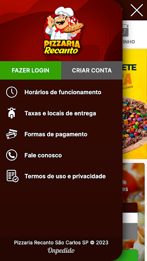 Android application Pizzaria Recanto screenshort