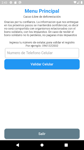 Android application Operaciones de Trazabilidad screenshort