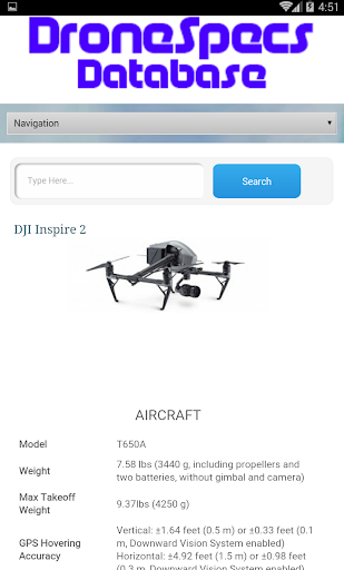 Drone Spec Database Screen 3