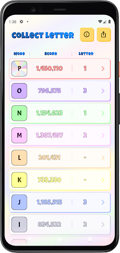 Android application Collect Letter screenshort