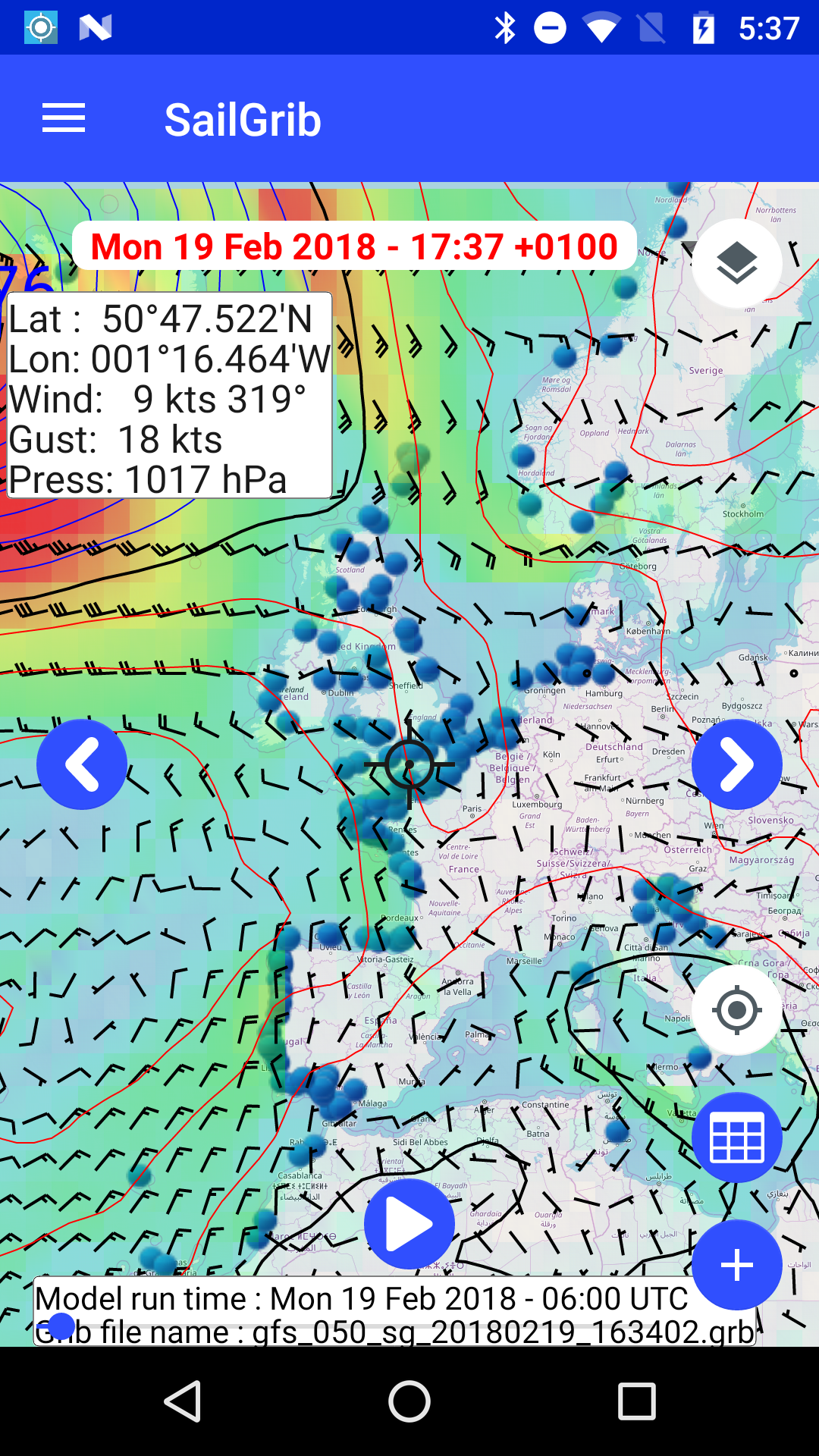 Android application Marine Weather | SailGrib Free screenshort