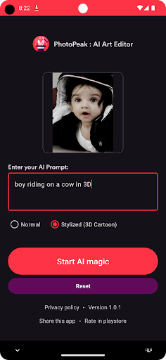 Android application PhotoPeak - AI Art Editor screenshort