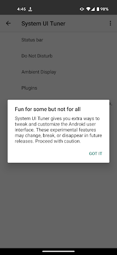 Android application System UI Tuner screenshort