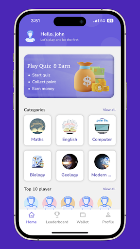 Android application Flutter Quiz and Earn - Demo screenshort