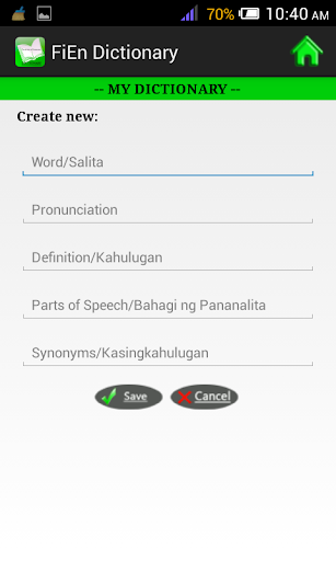 Android application FiEn Dictionary screenshort