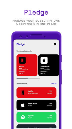 Android application Pledge : Subscription Manager screenshort