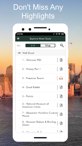 Screenshot of Wall Street NYC GPS Audio Tour