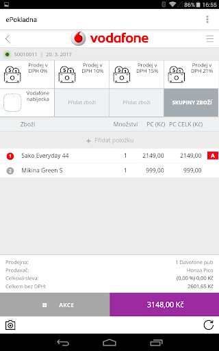 Android application Vodafone ePokladna screenshort